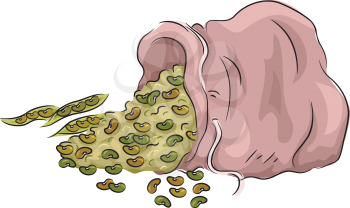 Illustration Featuring Beans Spilling from a bag