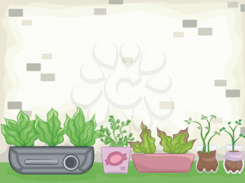 Illustration Featuring Plants in Recycled Containers