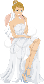 Illustration Featuring a Bride Holding a Makeup Brush