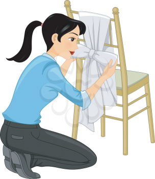Illustration Featuring a Woman Tying a Ribbon to a Tiffany Chair