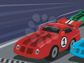 Illustration Featuring a Race Car Racing Down a Race Track