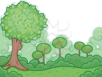 Doodly Illustration Featuring an Area of Land Covered in Trees
