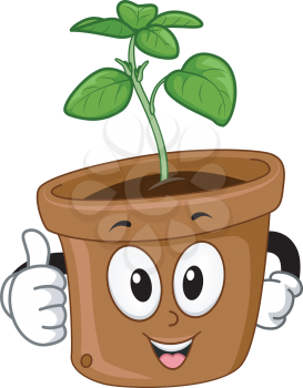 Mascot Illustration Featuring a Potted Basil Plant Giving a Thumbs Up