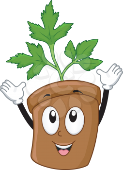Mascot Illustration Featuring a Potted Parsley