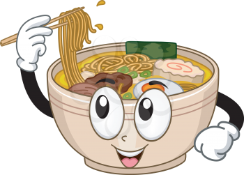 Mascot Illustration Featuring a Bowl of Ramen