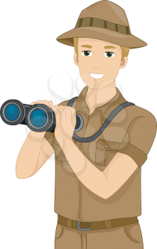 Illustration Featuring a Man Holding a Pair of Binoculars