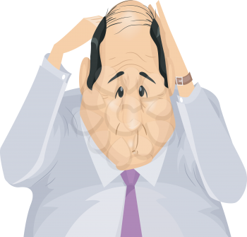 Illustration Featuring a Man Distressed by His Hair Loss