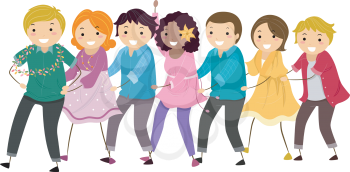 Illustration Featuring a Group of People in a Conga Line