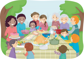 Illustration Featuring a Group of People Enjoying a Potluck Party Outdoors