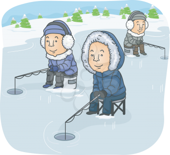 Illustration Featuring a Group of Men Ice Fishing