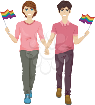 Illustration Featuring a Gay Couple Participating in a Gay Pride March