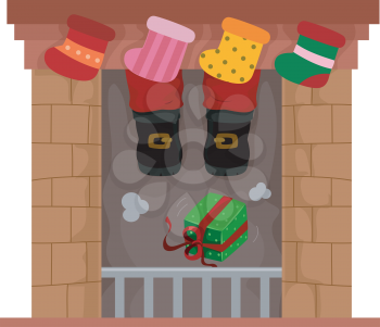 Illustration Featuring Christmas Socks Tacked to the Fireplace