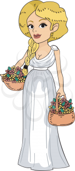 Illustration Featuring a Roman Girl Carrying Baskets of Flowers