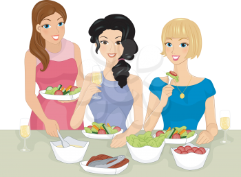 Illustration Featuring a Group of Women Having a Salad Party