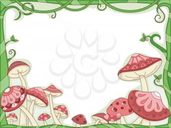 Frame Illustration of Colorful Mushrooms Surrounded by Vines