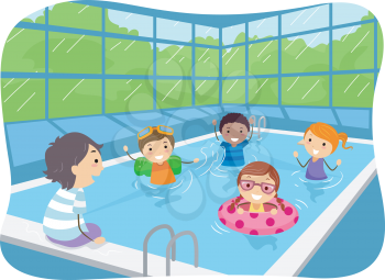 Illustration of Kids Swimming in an Indoor Swimming Pool