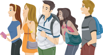 Illustration of a Couple of Teenage College Students Lining Up