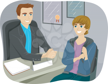 Illustration of a Teenage Boy Consulting Their Guidance Counselor