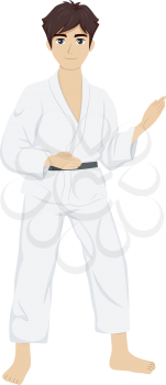 Illustration of a Teenage Boy in Judo Uniform Practicing His Skills