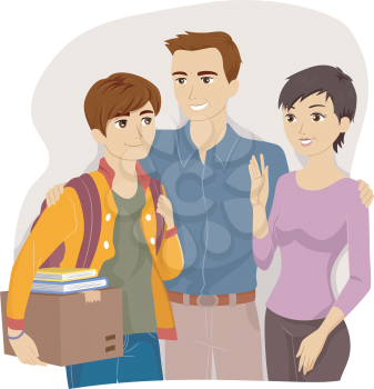 Illustration of Parents Sending Off Their Teenage Boy to College