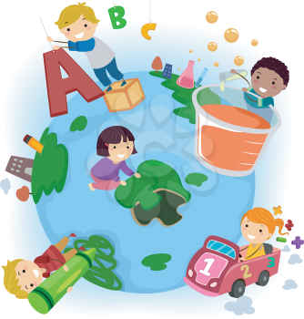 Stickman Illustration of Kids Doing Common Activities at School