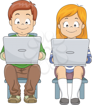 Illustration of a Boy and a Girl Using Laptops