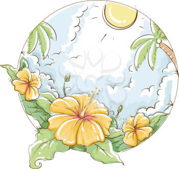Tropical Illustration of a Yellow Hibiscus Bathing Under the Sun