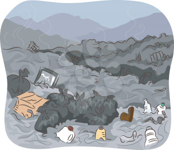 Illustration of a Dump Site Filled With Unsorted Trash