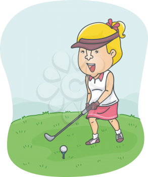 Illustration of a Female Golfer Preparing to Hit the Golf Ball