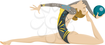 Illustration of a Female Gymnast Performing Exercises With a Gymnastic Ball