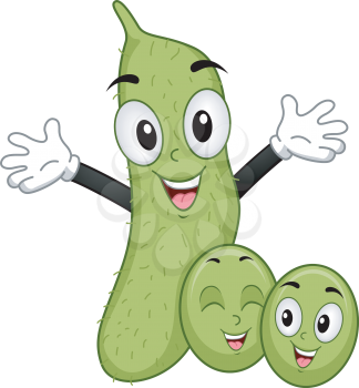 Mascot Illustration of a Family of Soya Beans Smiling Happily