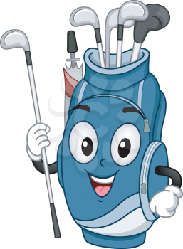 Mascot Illustration of a Golf Bag Carrying Golf Clubs