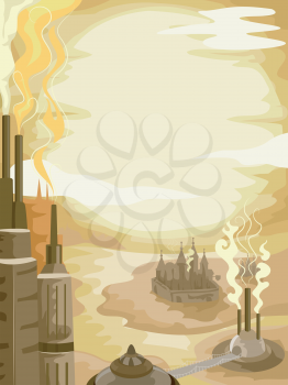 Background Illustration of a Steampunk City in the Middle of the Desert