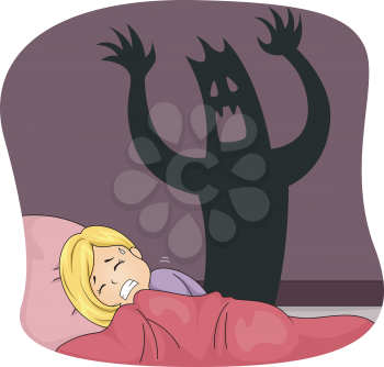 Illustration of a Little Girl Having a Nightmare While Sleeping