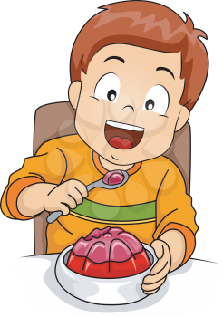 Illustration of a Little Boy Happily Eating Jelly