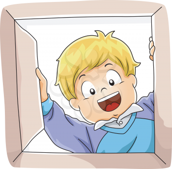 Illustration of a Little Boy Smiling Happily While Opening a Box