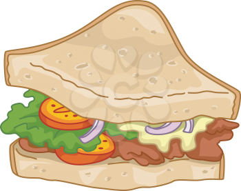 Illustration of a Club House Sandwich Overflowing With Ingredients
