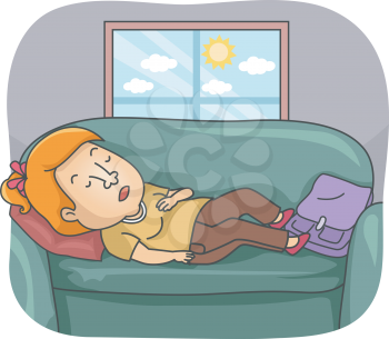 Illustration of a Woman Sleeping on the Sofa in the Middle of the Day