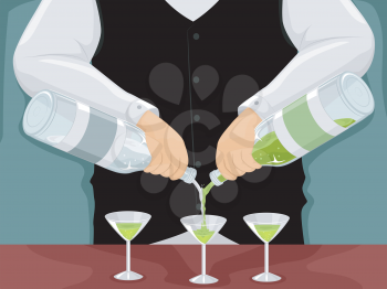 Illustration of a Male Bartender Mixing Drinks