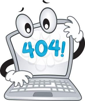 Mascot Illustration of a Confused Laptop Showing an Error 404 Sign