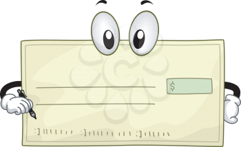 Mascot Illustration of a Blank Check Holding a Pen