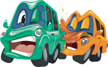 Mascot Illustration of a Pair of Cars in a Rear End Collision
