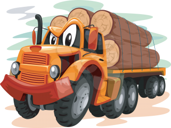 Mascot Illustration of a Truck Transporting Large Logs