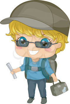 Illustration of a Little Boy All Geared Up for Traveling
