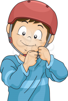 Illustration of a Little Boy Adjusting the Straps of His Helmet