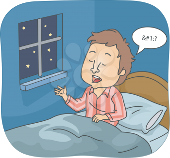Illustration of a Man Muttering Words While Asleep