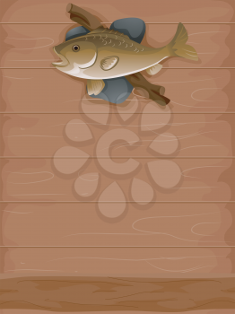 Background Illustration of a Stuffed Fish Mounted on a Wall