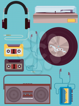Vintage Style Illustration of Different Music Elements