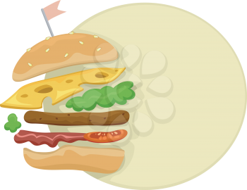 Illustration of a Blank Label Designed with a Burger on the Side
