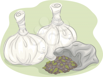 Illustration of a Group of Open and Unopened Poultice